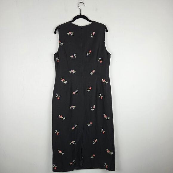 Vintage Talbots Black Linen Blend Floral Embroidered Maxi Dress Size 14 Petite - Picture 5 of 10